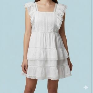 Blue Rain White Ruffle Mini Dress